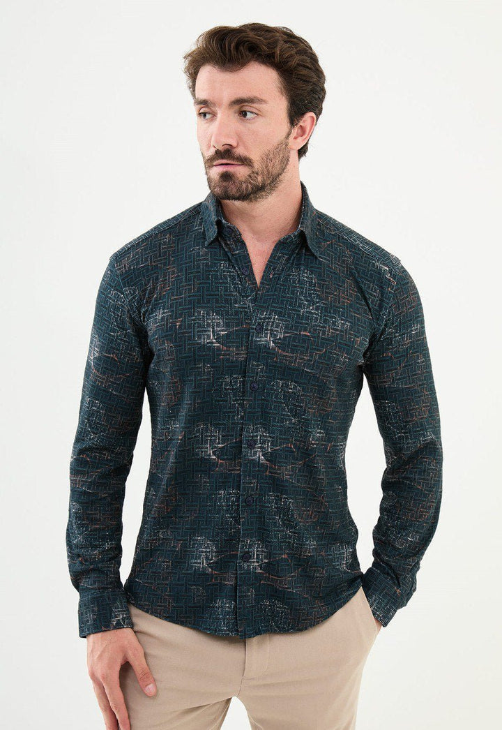 Special Design Slim Fit Green Shirt