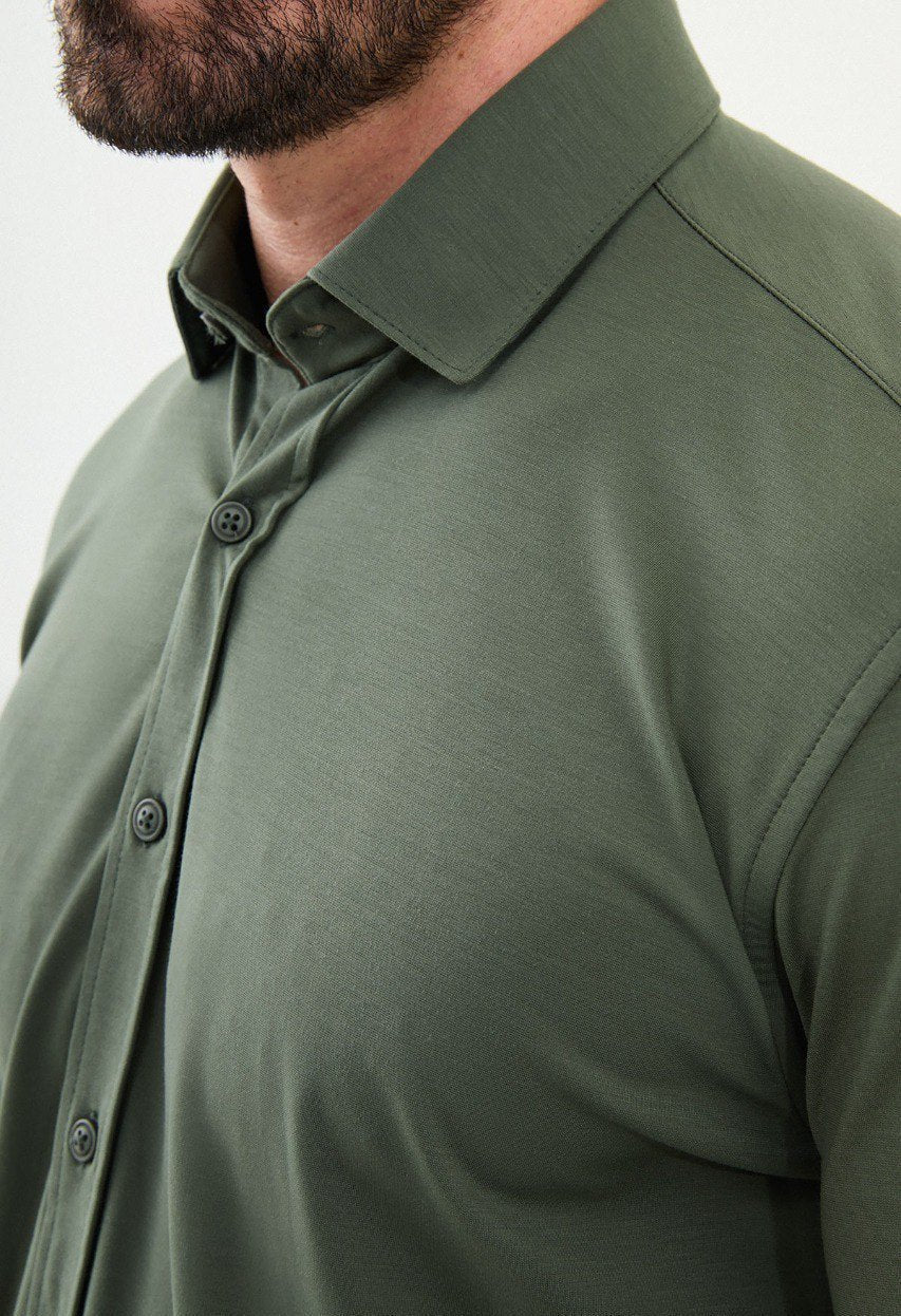 Special Design Slim Fit Green Shirt