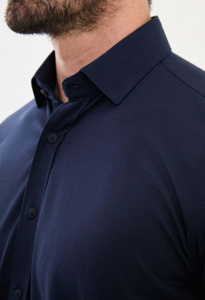 Special Design Slim Fit Navy Blue Shirt