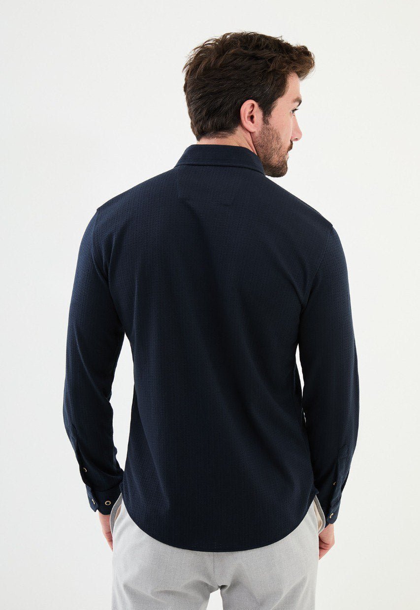 Special Design Slim Fit Navy Blue Shirt