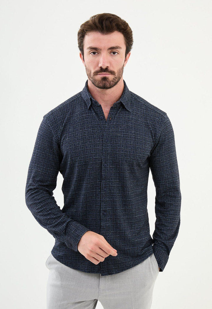 Special Design Slim Fit Navy Blue Shirt