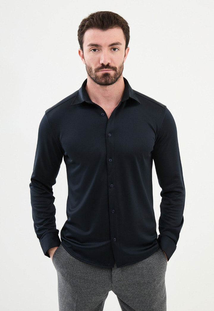 Special Design Slim Fit Navy Blue Shirt