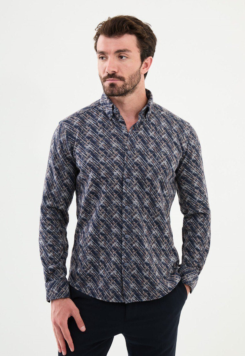 Special Design Slim Fit Navy Blue Shirt