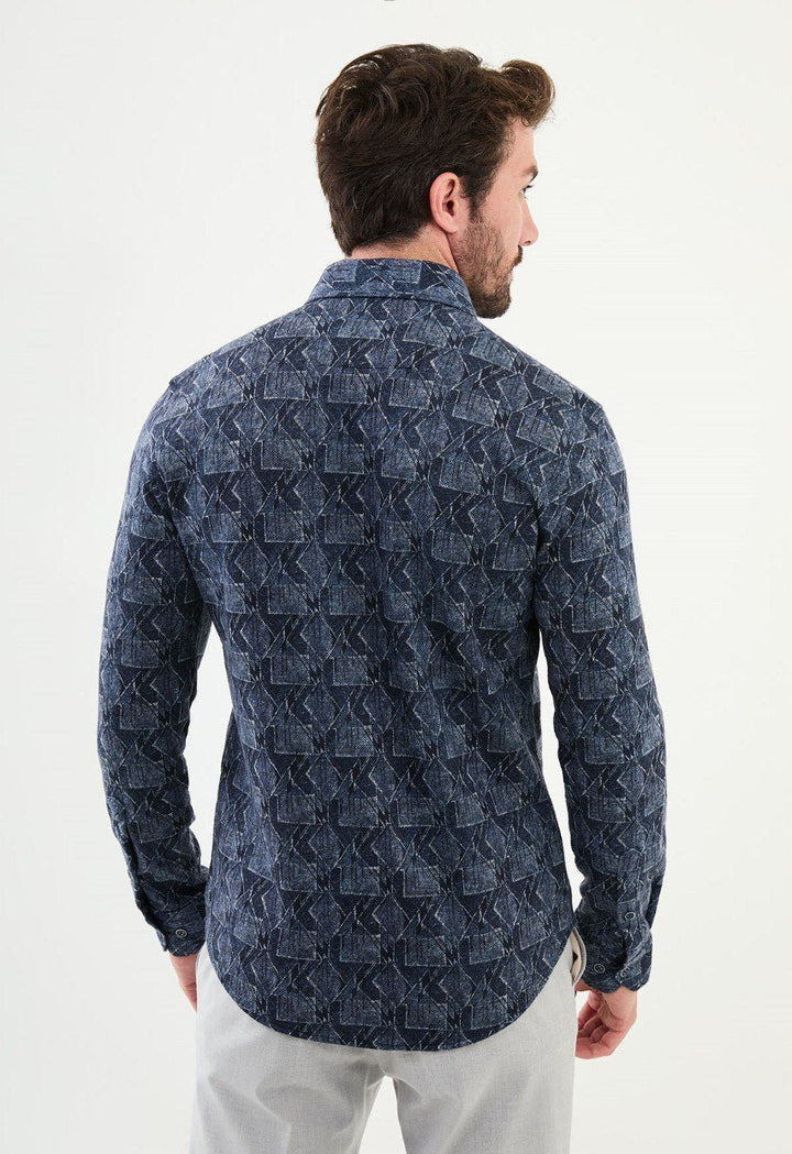 Special Design Slim Fit Navy Blue Shirt