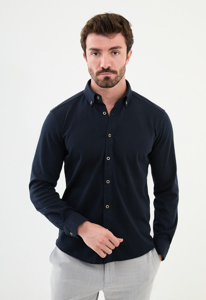 Special Design Slim Fit Navy Blue Shirt