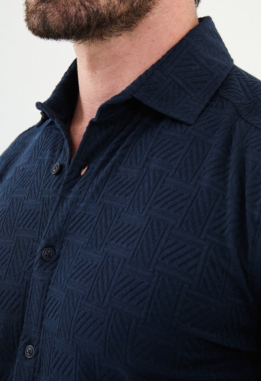 Special Design Slim Fit Navy Blue Shirt