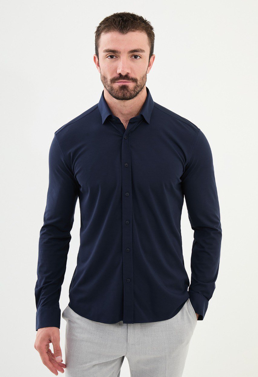 Special Design Slim Fit Navy Blue Shirt