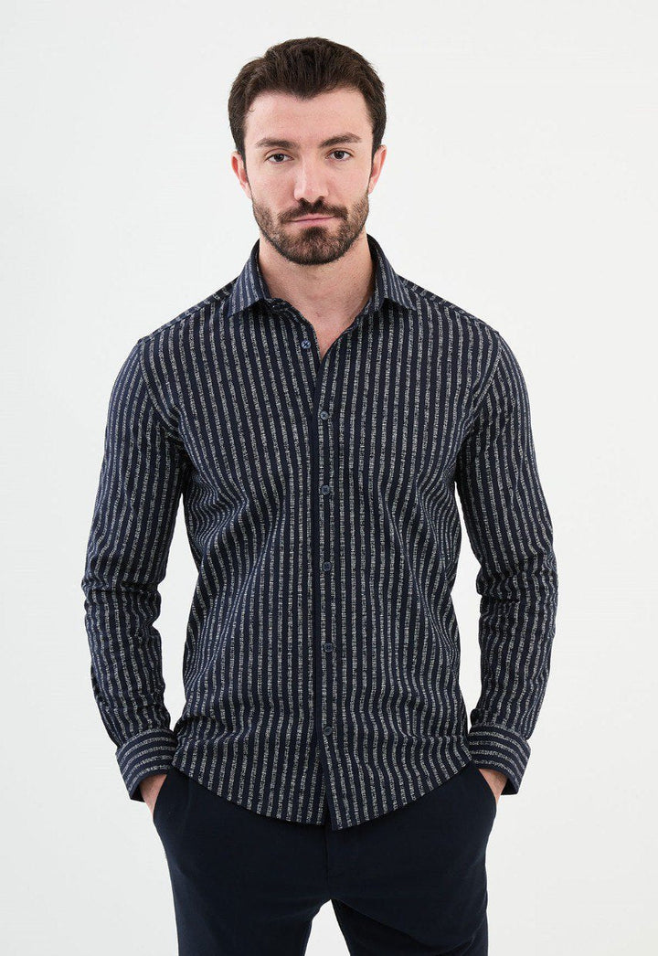 Special Design Slim Fit Navy Blue-White Shirt