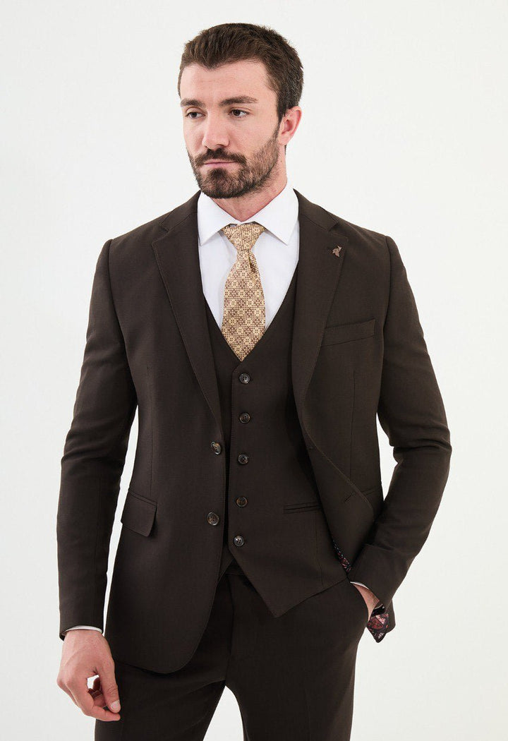 Special Design Slim Fit Suit Brown