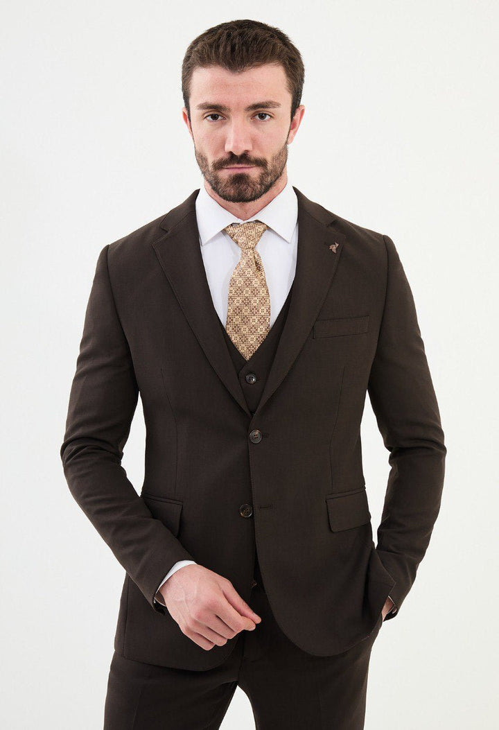 Special Design Slim Fit Suit Brown