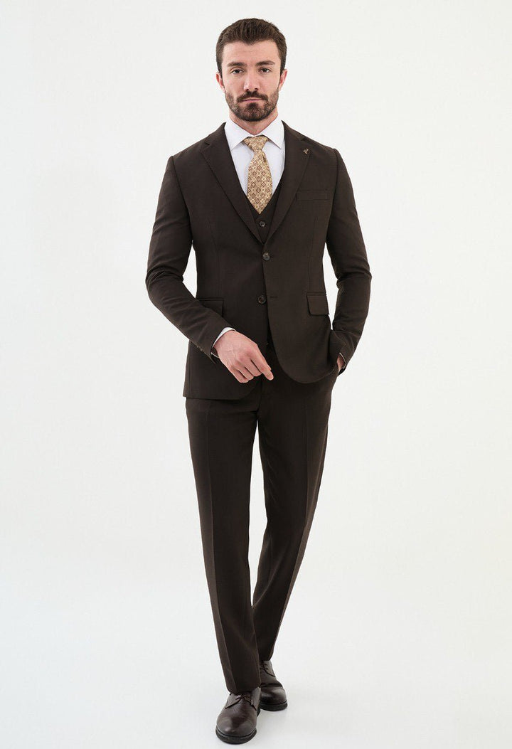 Special Design Slim Fit Suit Brown