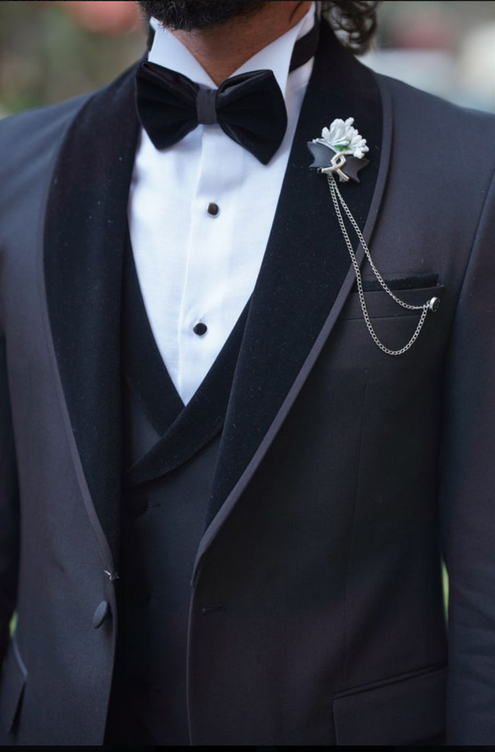 Special Design Velvet Collar Tuxedo - Black