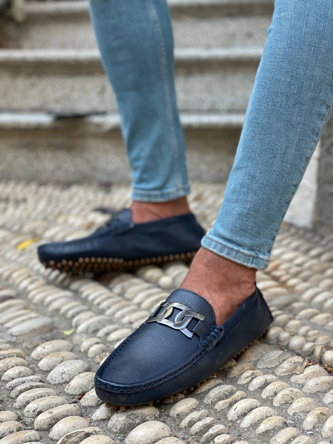Morris Buckled Leather Navy Loafer - MenStyleWith