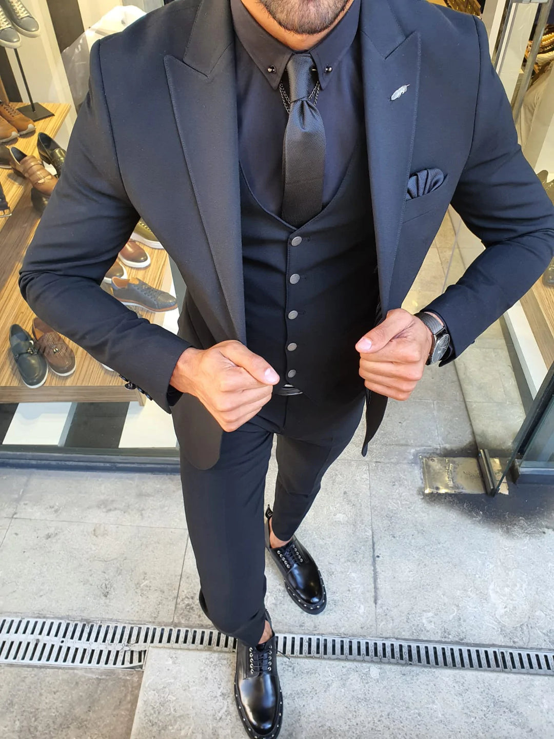 Verno Slim fit BiStretch Black Suit