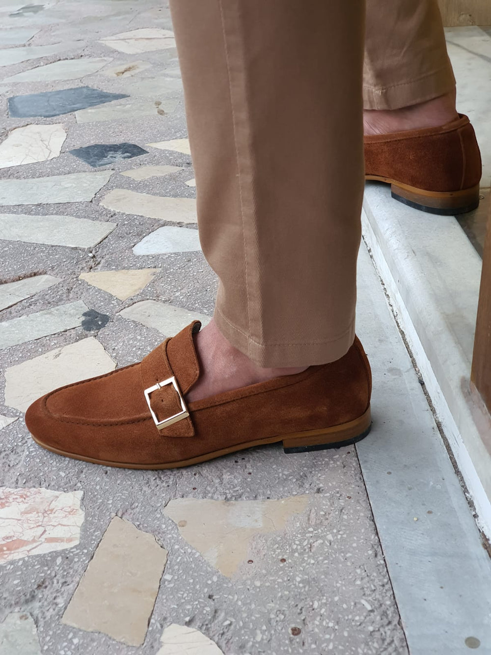 Vince MenStyleWith Buckle Detailed Cinnamon Suede Leather Loafer - MenStyleWith