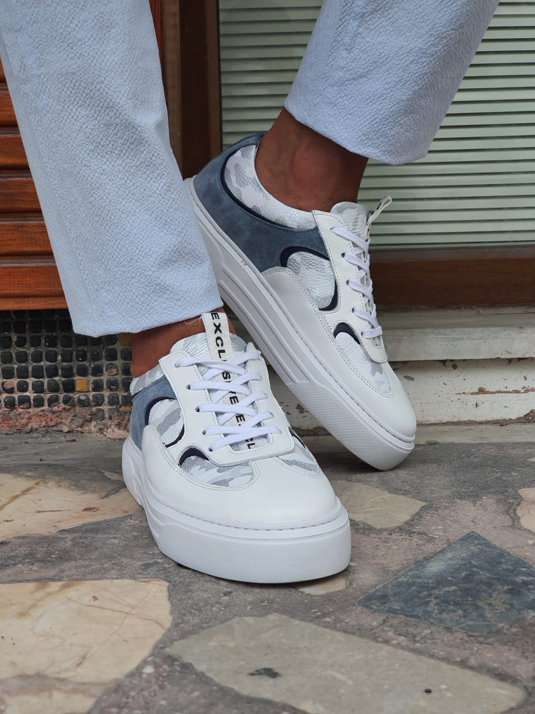Lucas MenStyleWith Eva Sole White & Blue Sneakers - MENSTYLEWITH