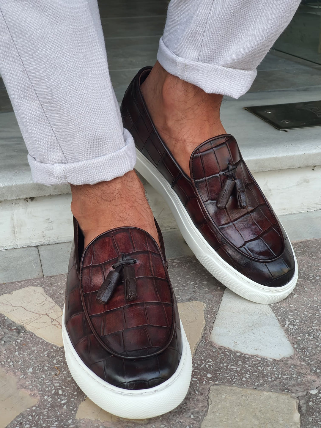 Chase MenStyleWith Eva Sole Croc Tasseled Brown Leather Shoes - MENSTYLEWITH