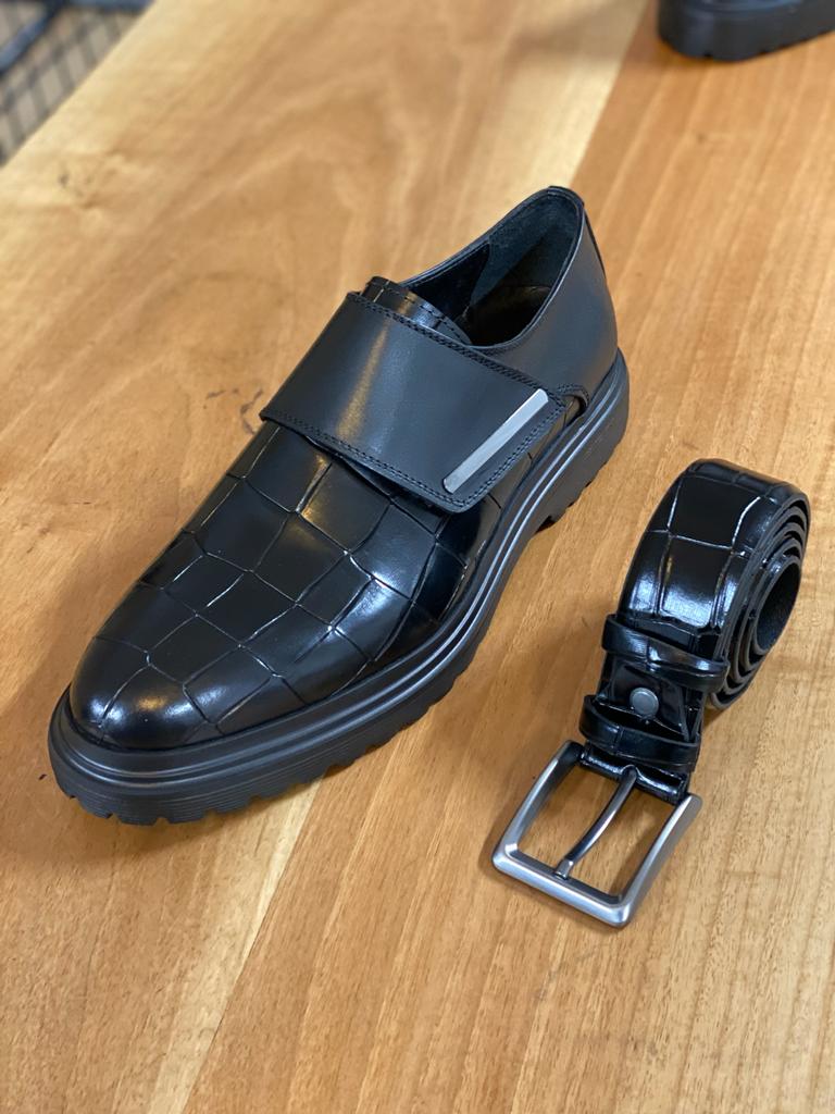 Grant Special Edition Croc Buckle Detailed Eva Sole Black Shoes - MENSTYLEWITH