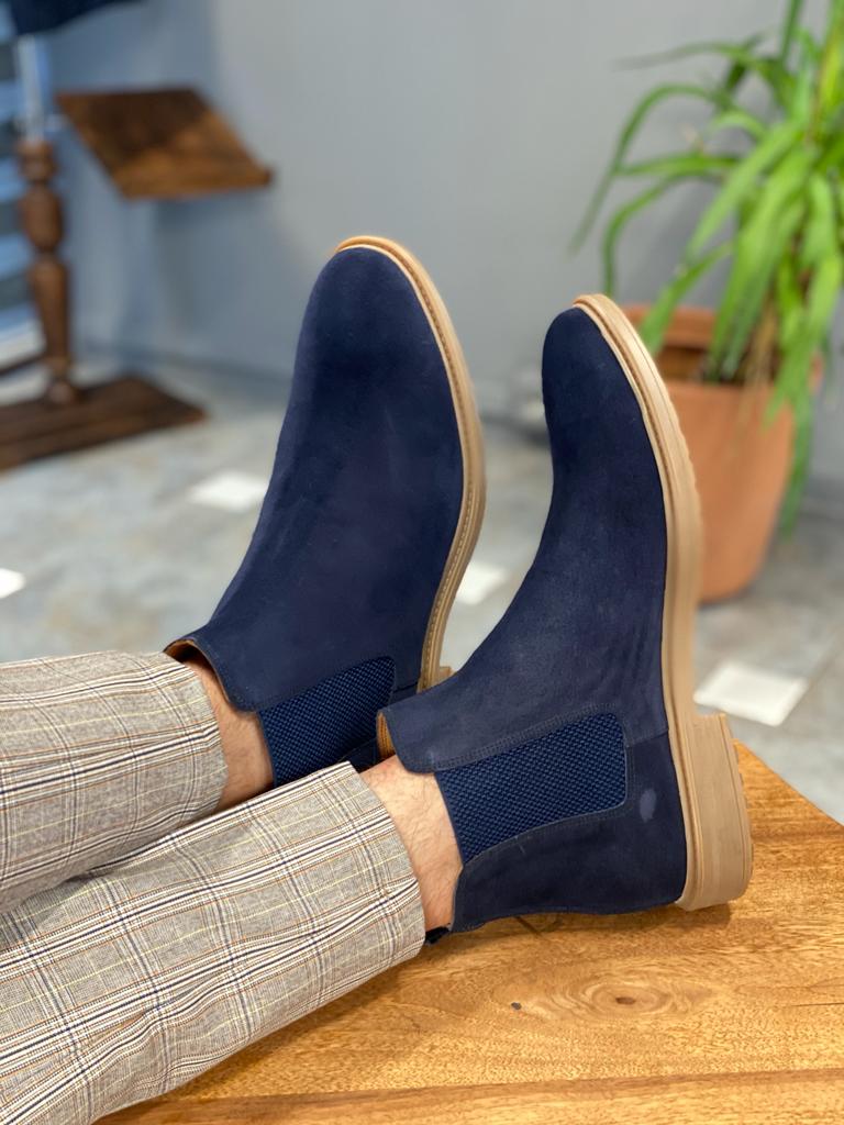 Grant Eva Sole Dark Blue Suede Chelsea Boots - MENSTYLEWITH