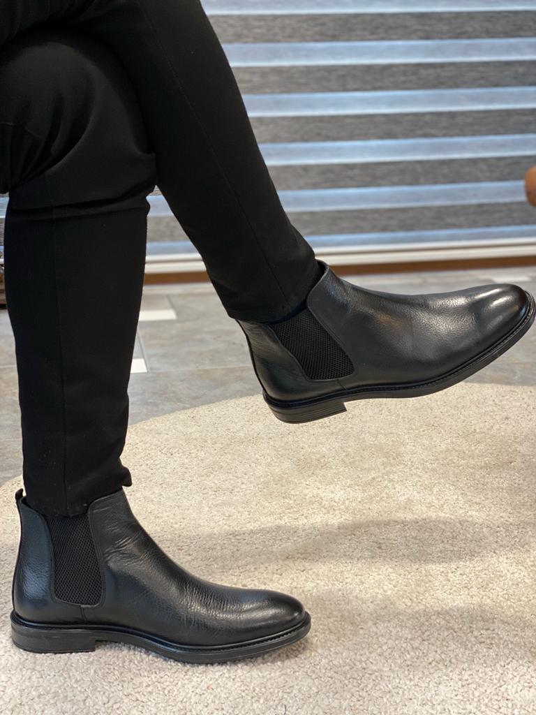 Grant Genuine Leather Rubber Sole Black Chelsea Boots - MENSTYLEWITH