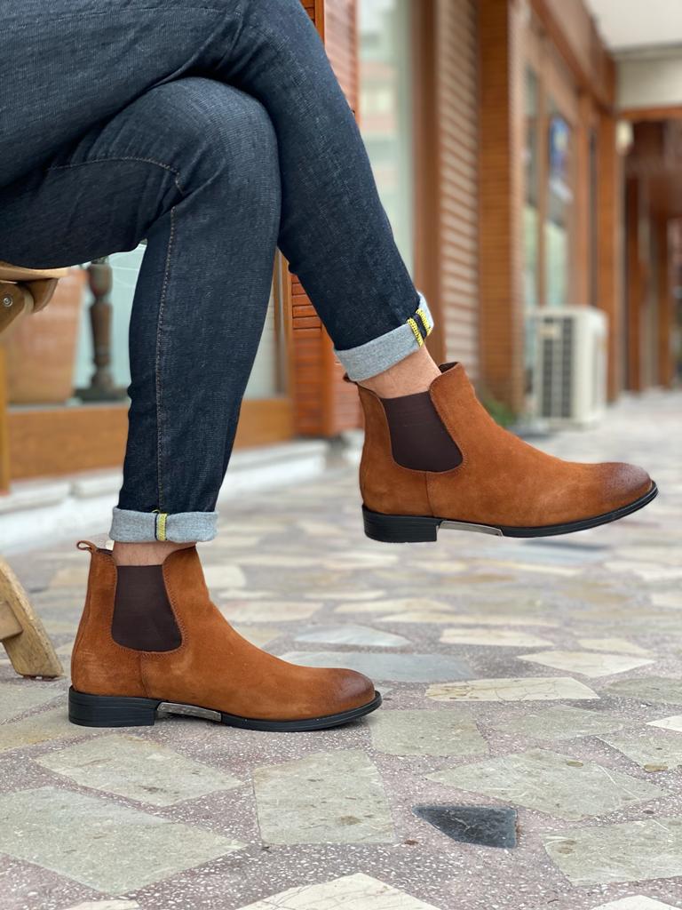 Mont Iron Detailed Suede Camel Boots - MENSTYLEWITH