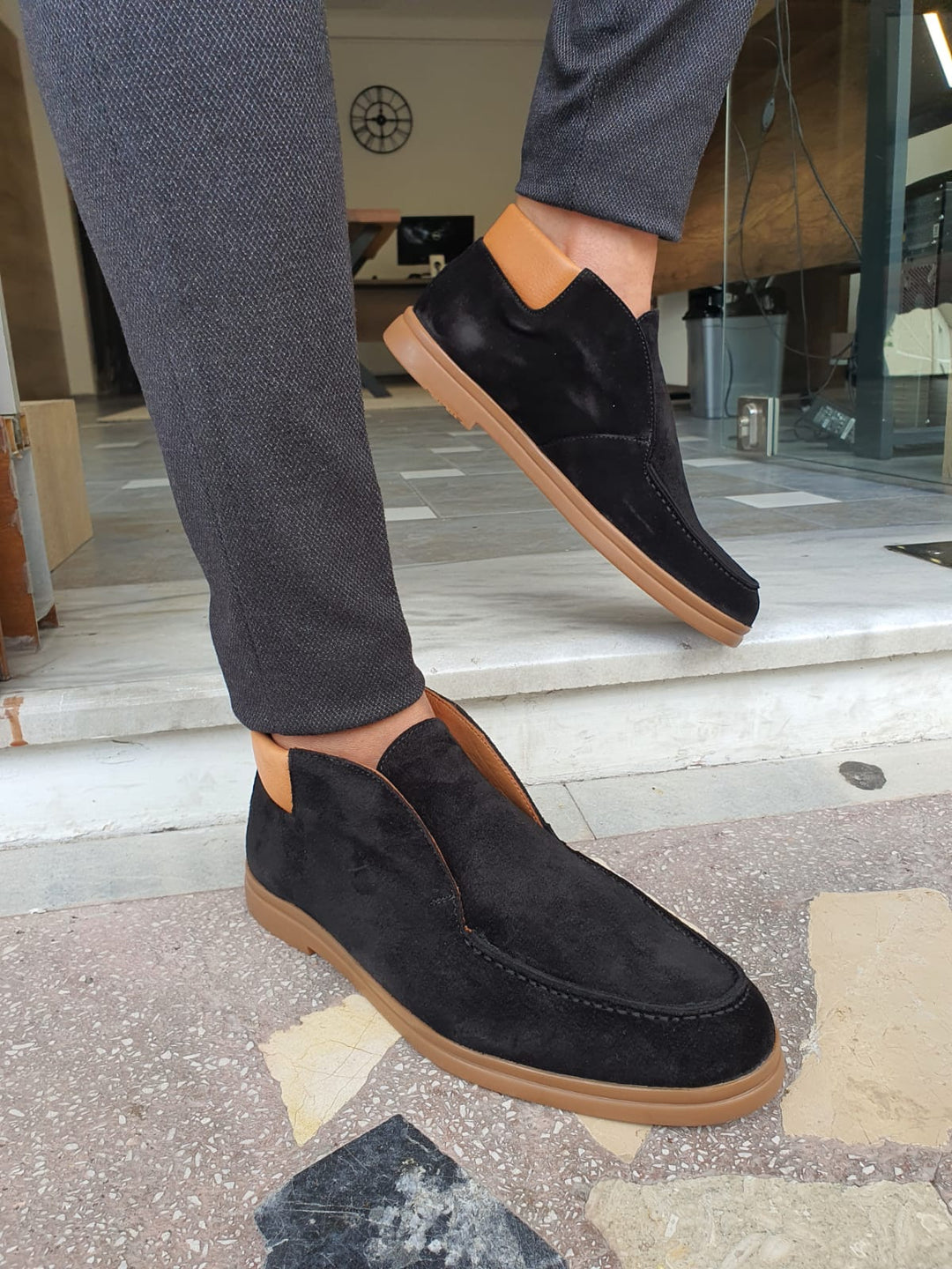 Blake Suede Black Leather Loafer - MENSTYLEWITH