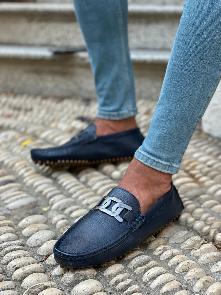 Morris Buckled Leather Navy Loafer - MenStyleWith