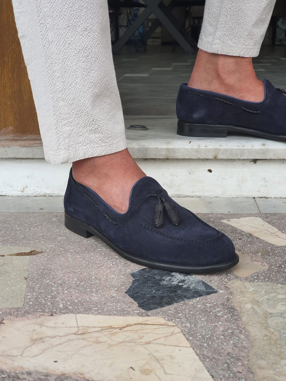 Vince MenStyleWith Tasseled Detail Suede Navy Leather Loafer - MenStyleWith
