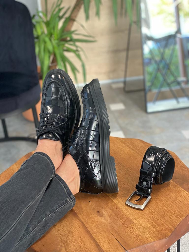 Mont Special Designed Eva Sole Croco Black Shoes - MENSTYLEWITH