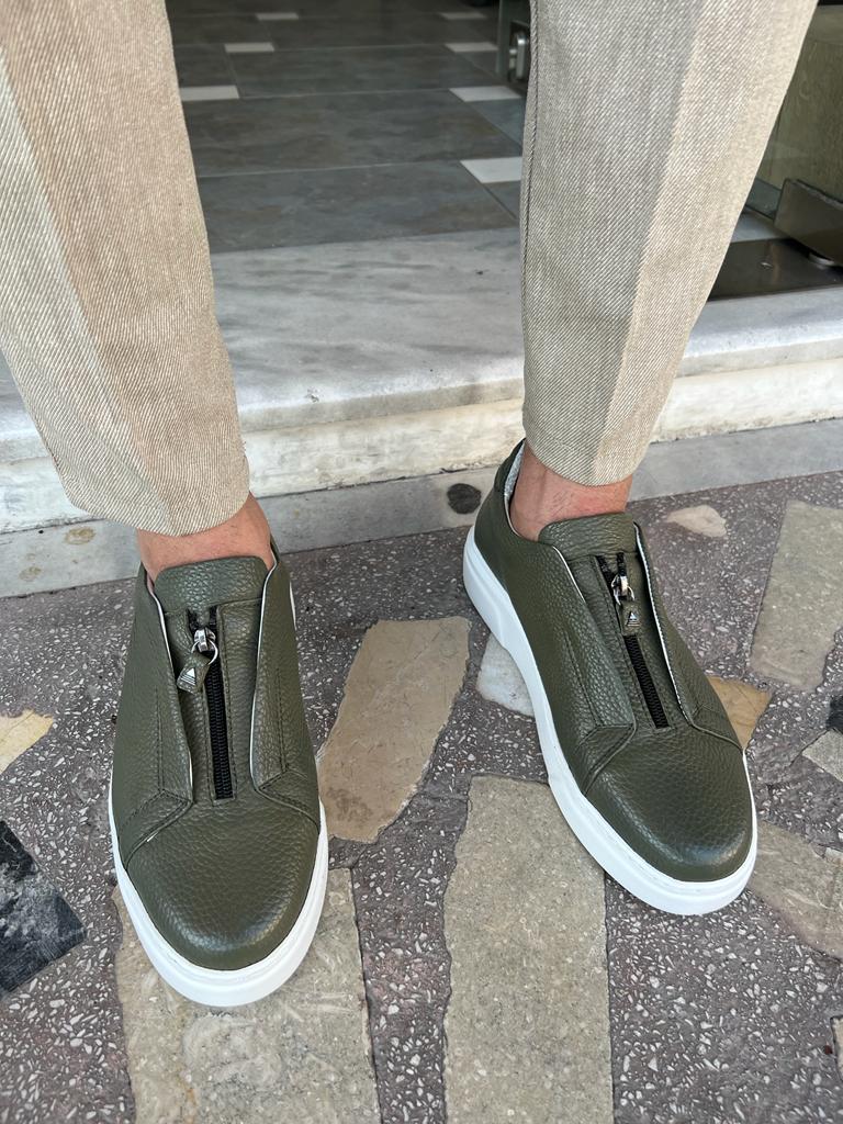 Lars New Design Zippered Detailed Eva Sole Khaki Loafer - MenStyleWith