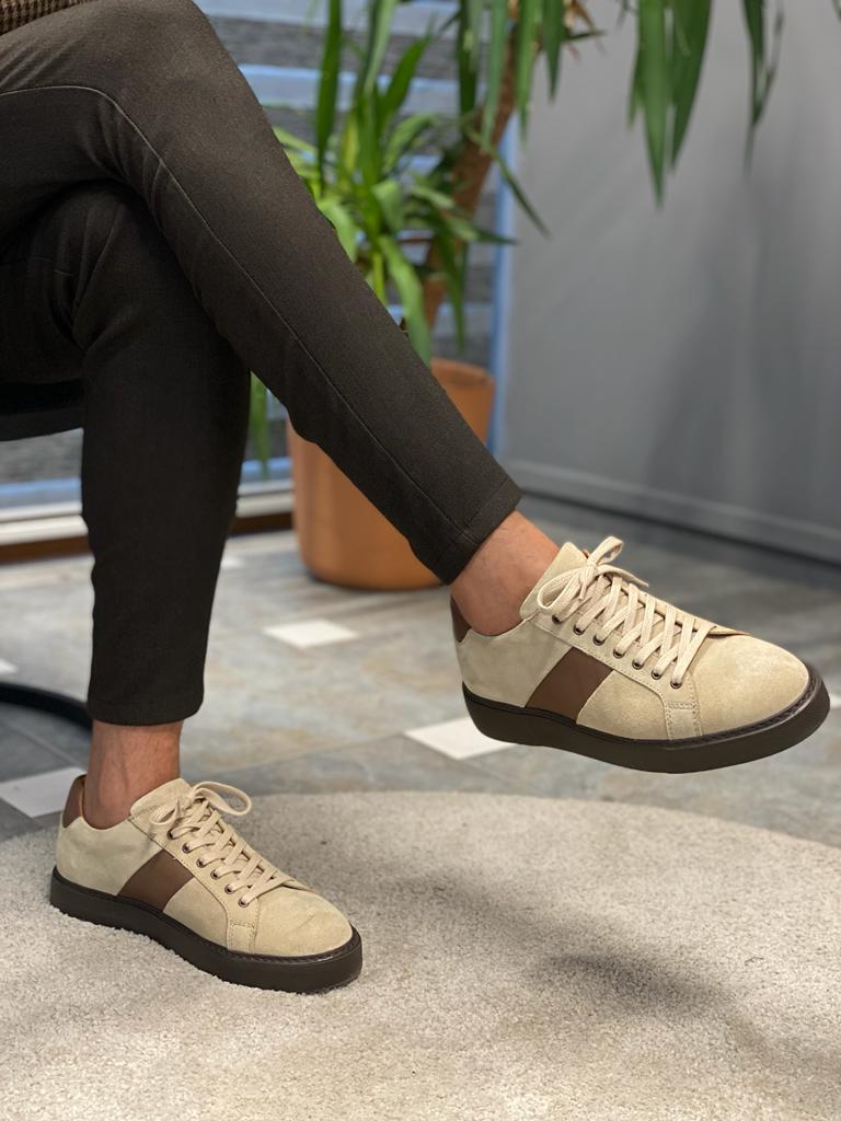 Mont Eva Sole Beige Striped Sneakers - MenStyleWith