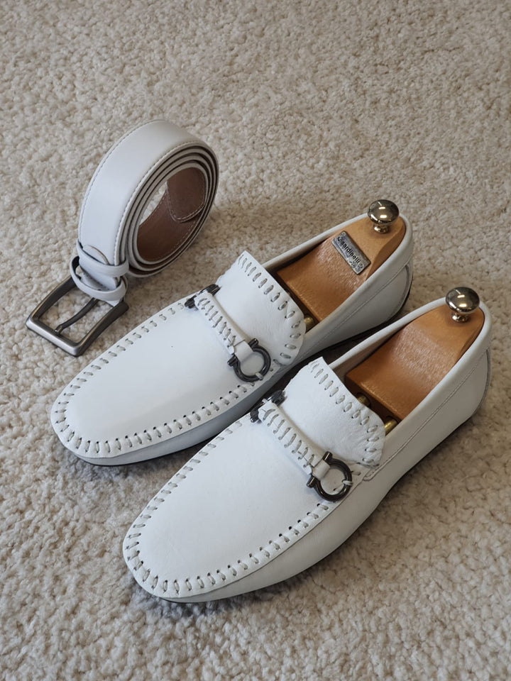 Ross MenStyleWith Special Edition Buckle Detailed White Loafer - MENSTYLEWITH