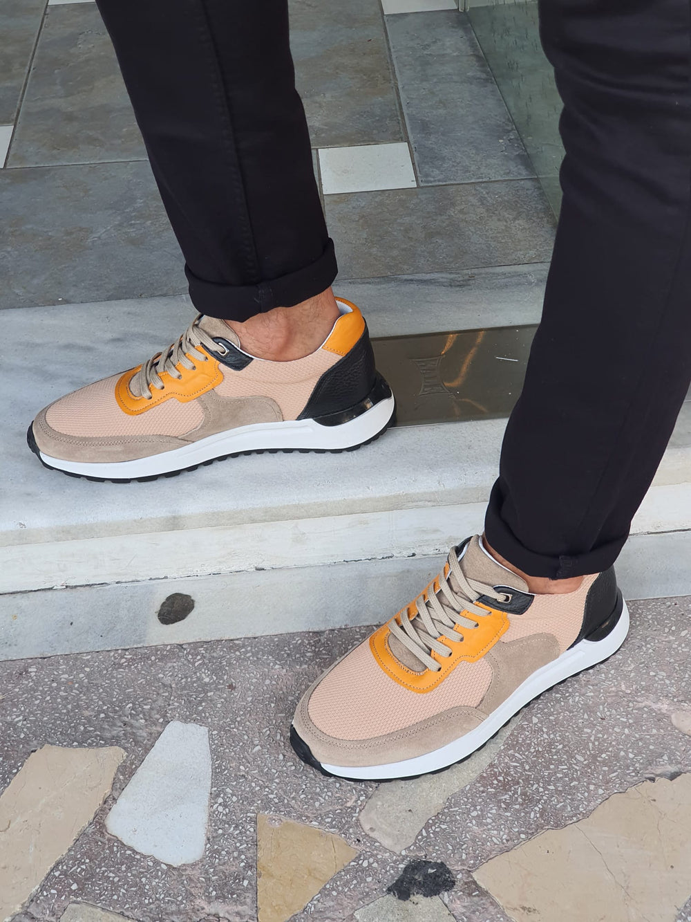 Chase Menstylewith Eva Sole Lace up Orange Leather Sneakers - MENSTYLEWITH