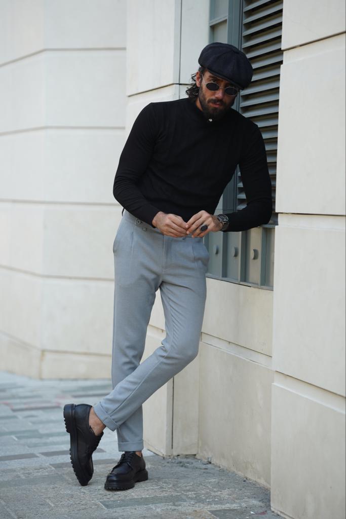 Black sweater gray shops pants