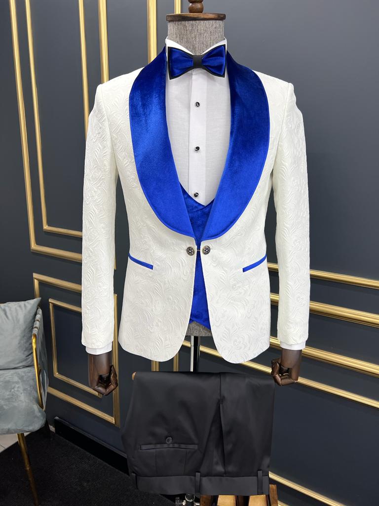 Custom Design Tuxedo Suit - White