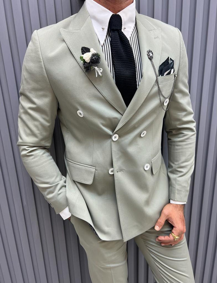 Double-breasted Detail Mono Collar Suit - Mint