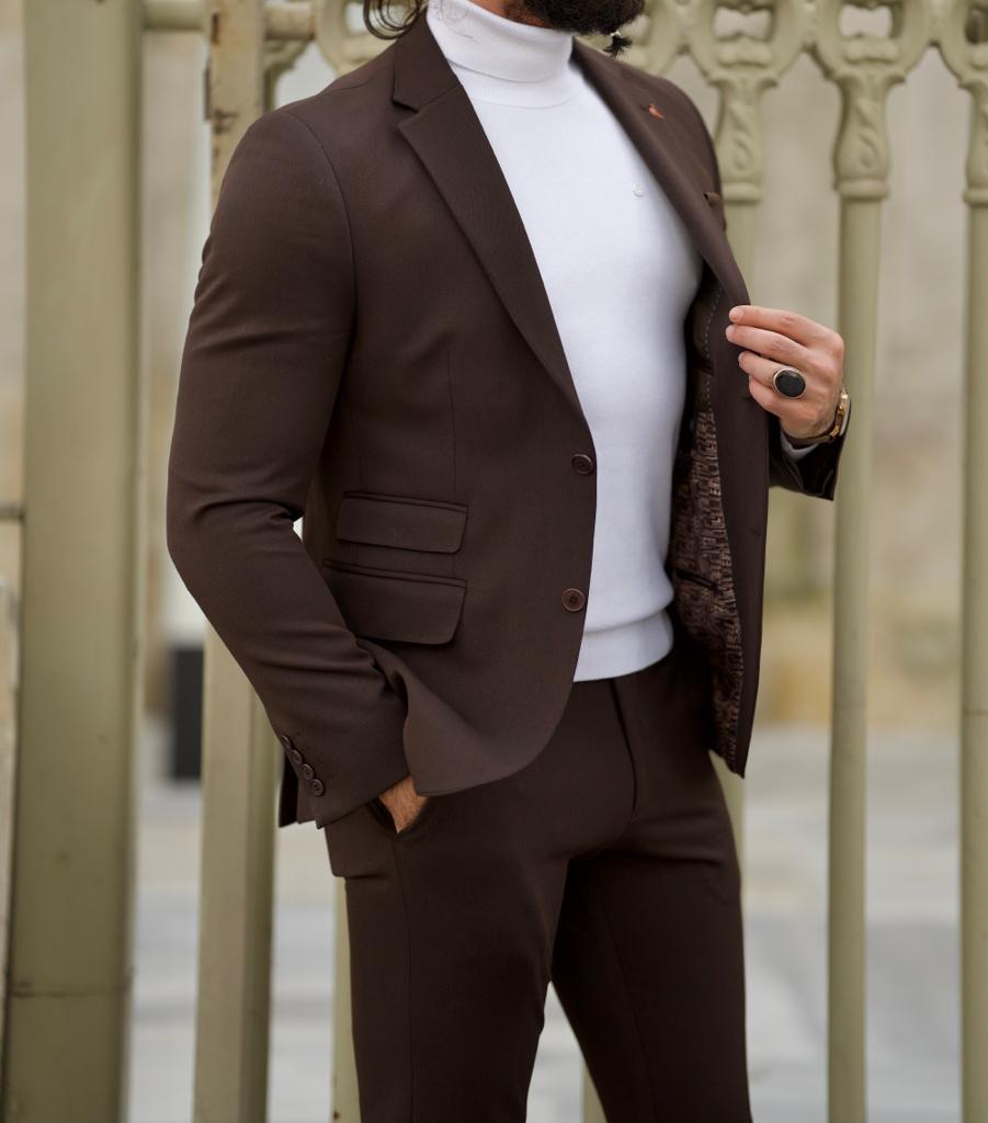 Double Pocket Detailed Suit-Brown