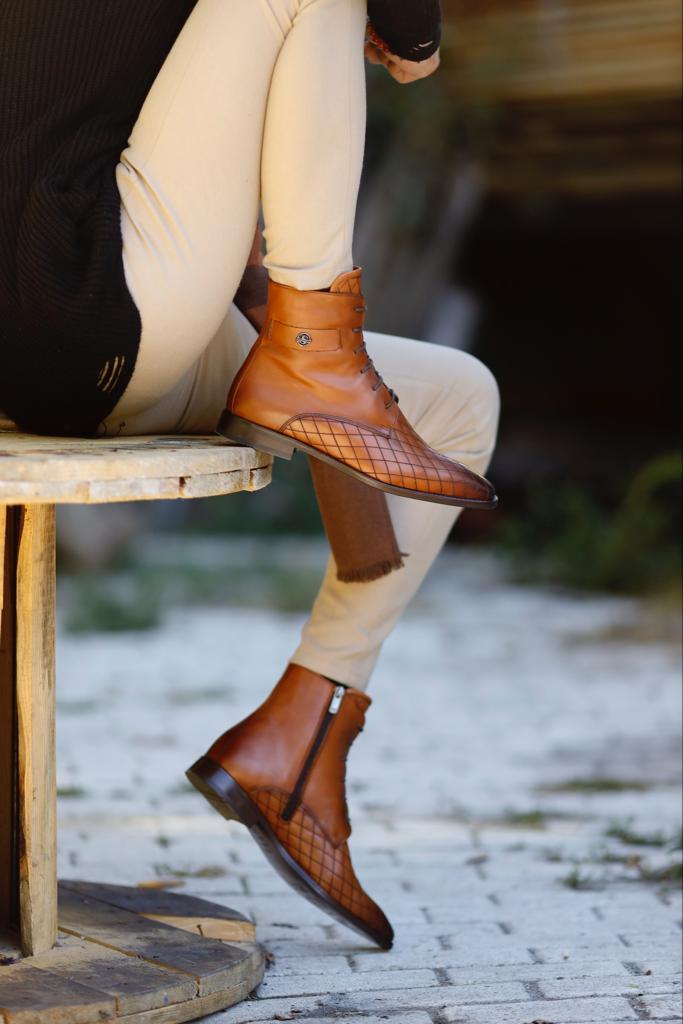 Embroidered Classic Boots -  Camel