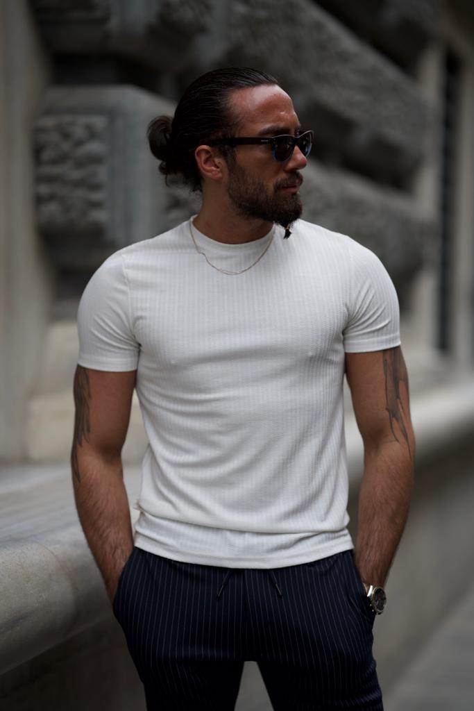 Fine Textured Crew Neck T-Shirt- White