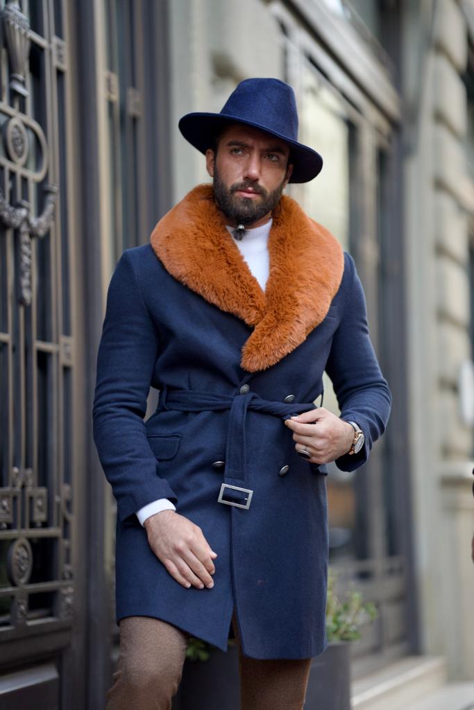 Fur Detailed Cachet Coat - Blue