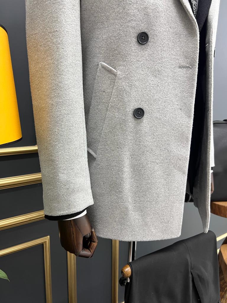 Manteau Cachet Détail Fourrure - Gris