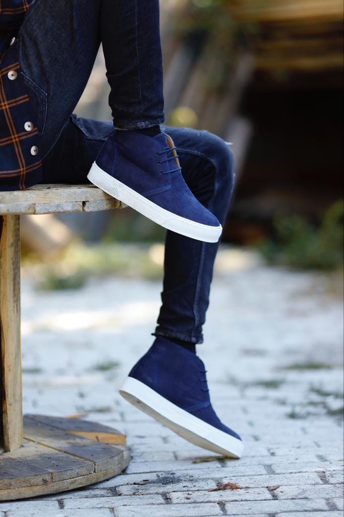 Genuine Leather Ankle Boot - Blue