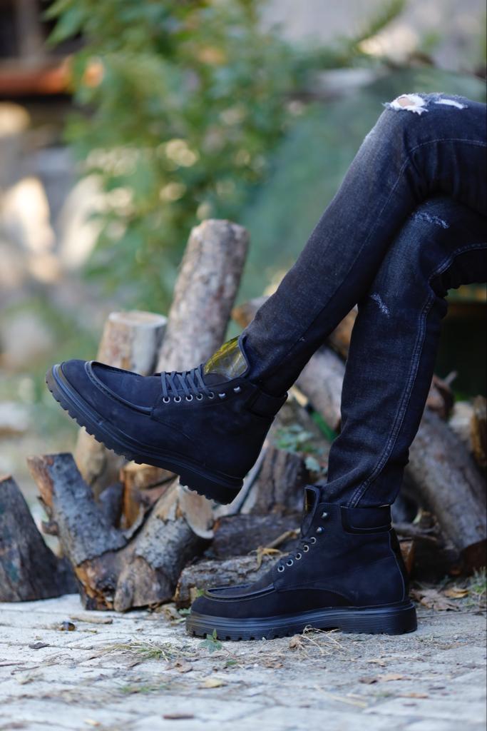 Genuine Leather Ankle Boots  -Black