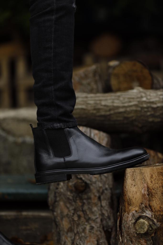 Genuine Leather Chelsea Boots - Black