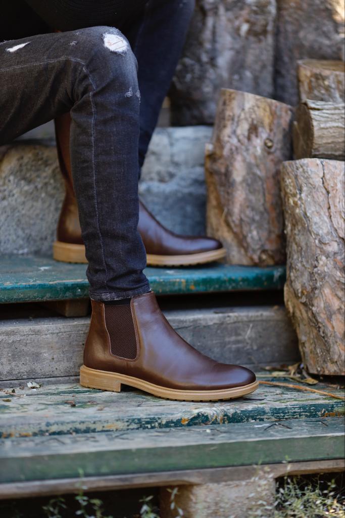 Genuine Leather Chelsea Boots - Brown