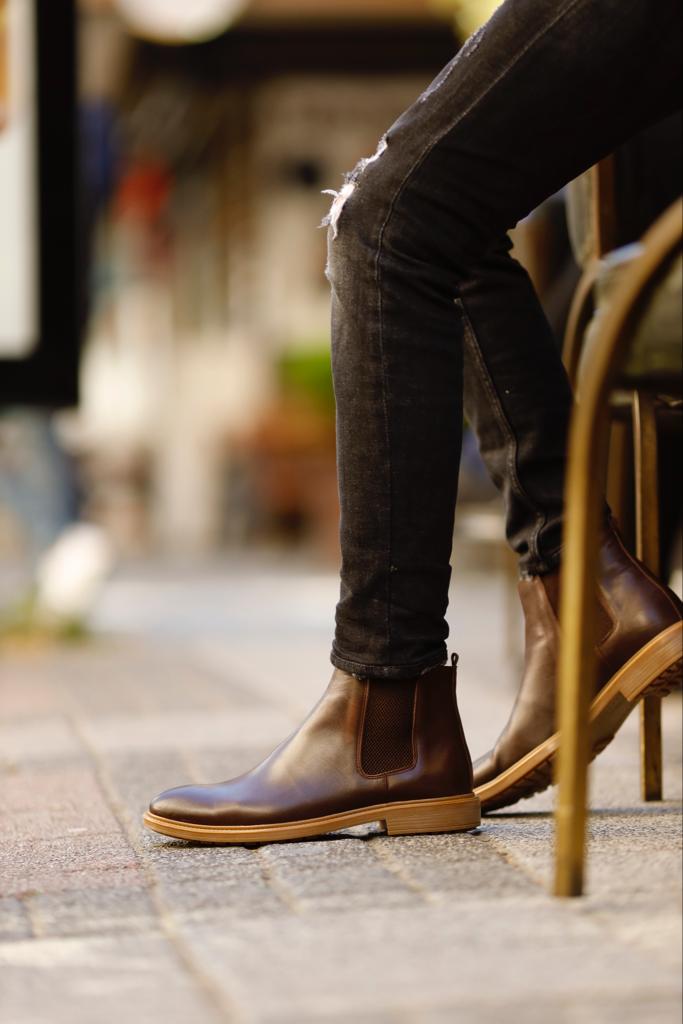 Genuine Leather Chelsea Boots - Brown