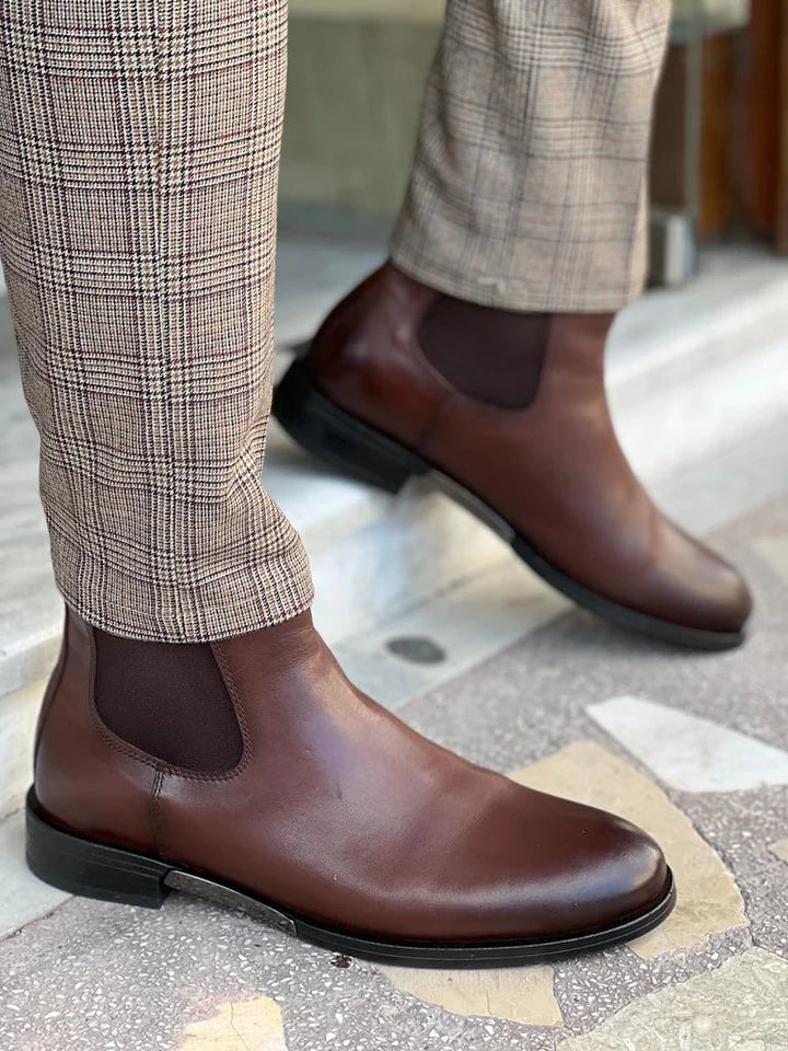 Brown Chelsea Leather Boots for Men