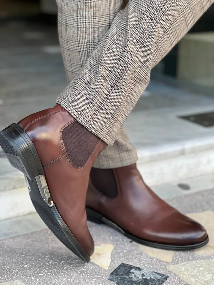 Brown Chelsea Leather Boots for Men - MENSTYLEWITH