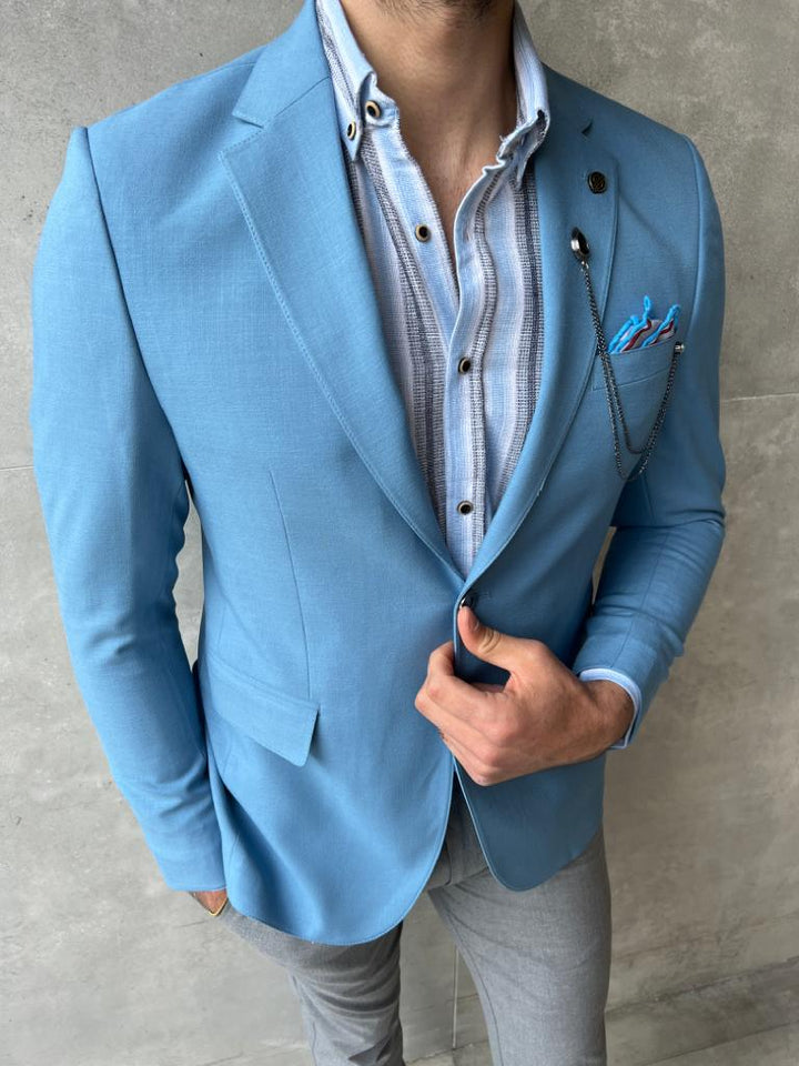 Mono Collar Double Slim Fit Jacket -Blue