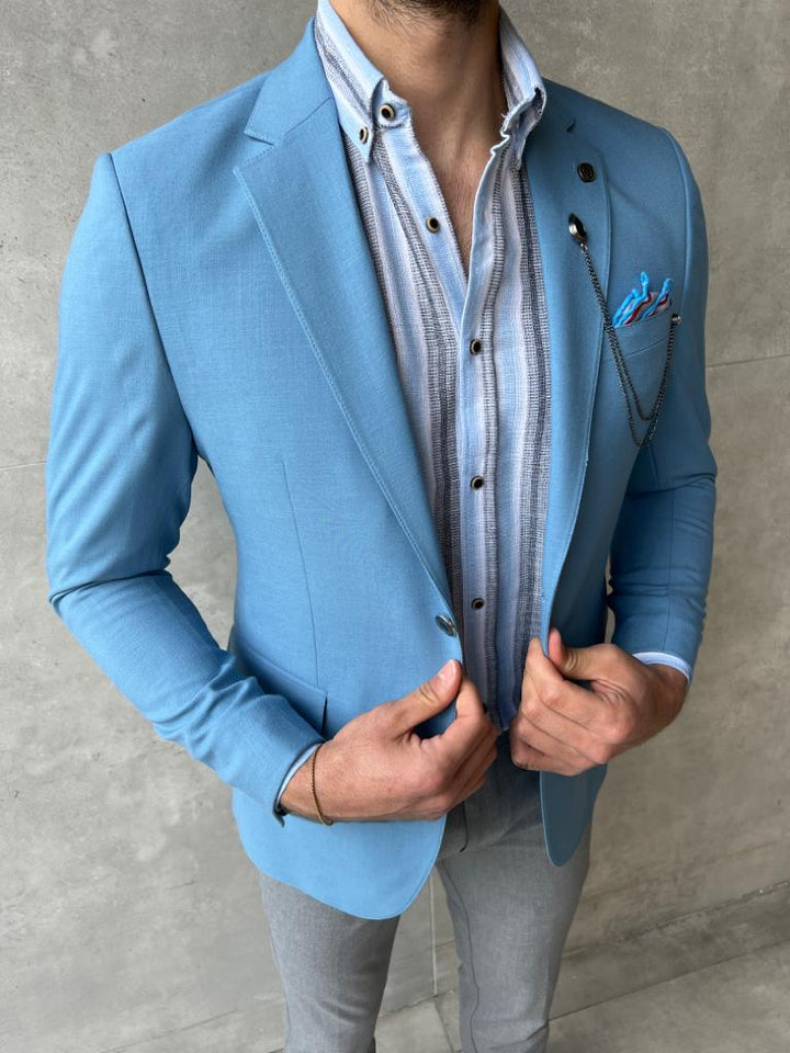 Mono Collar Double Slim Fit Jacket -Blue